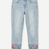 Georgia Ankle Jeans à Revers Brodé